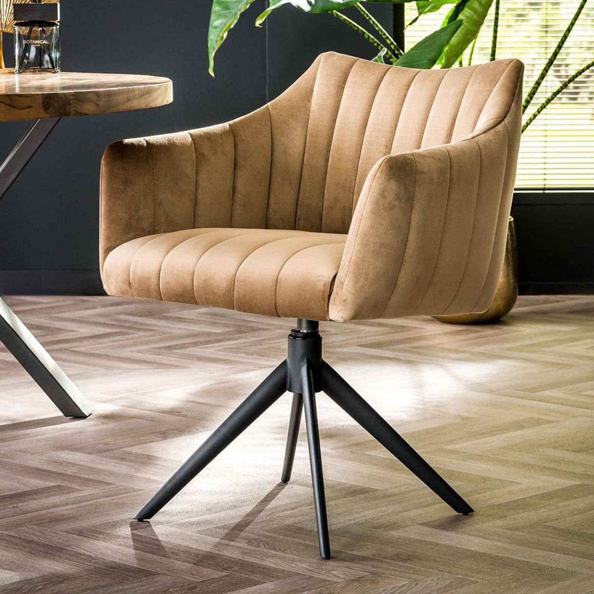 Drehbarer Armlehnstuhl 2er Set Samtbezug Schwarz 65 x 65 x 83 cm – Ergonomisch für Wohnzimmer und Home-Office 3
