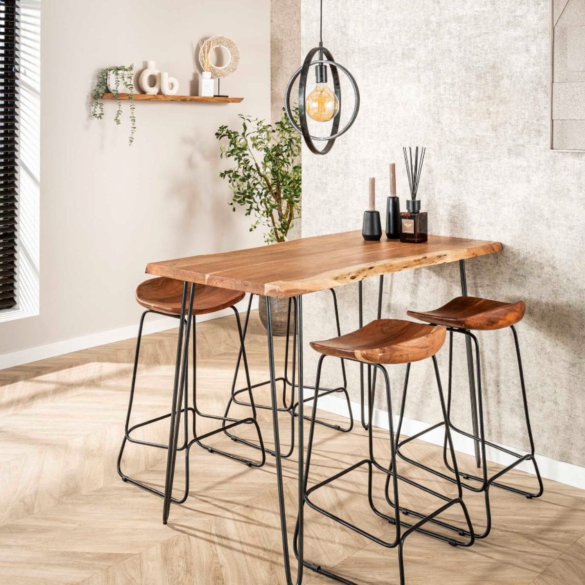 Stehtisch aus Akazienholz mit Metallgestell – Bartisch 130 x 70x92 cm für Küche oder Essbereich, natürlich geformte Tischplatte 4