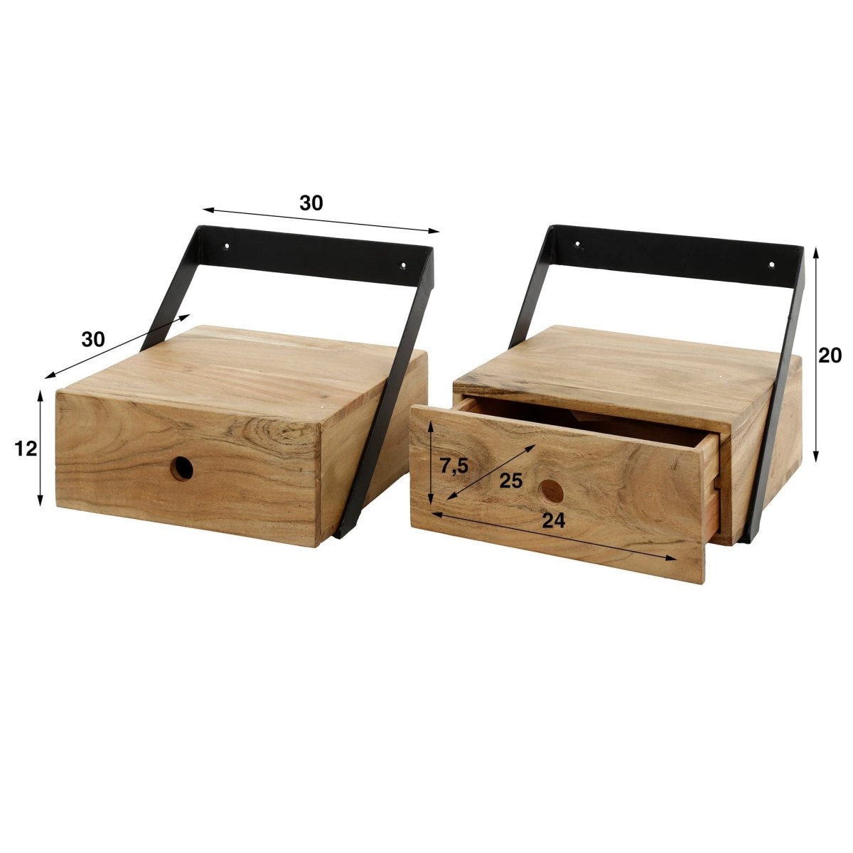 2er Set Nachttische 30 x 30 cm aus Massivem Akazienholz mit Schublade – Modernes Design für Schlafzimmer 4