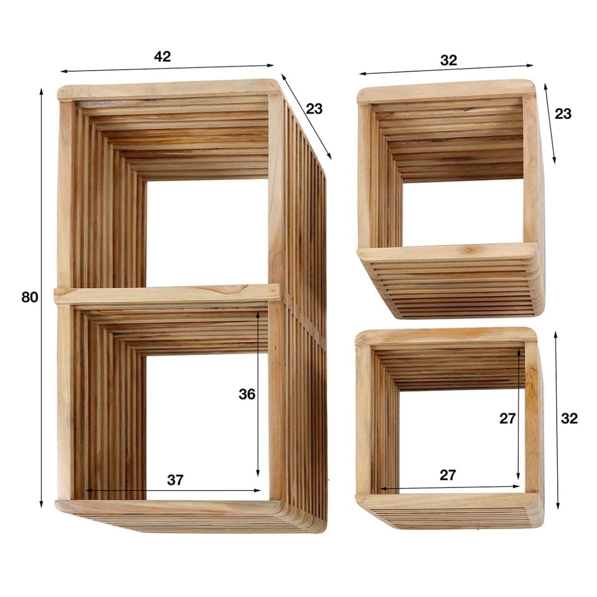 Wandregal Set 3-teilig aus Teakholz 42x 23 x 80 cm – Flexibel Aufhängbar für Modernen Wohnstil 2