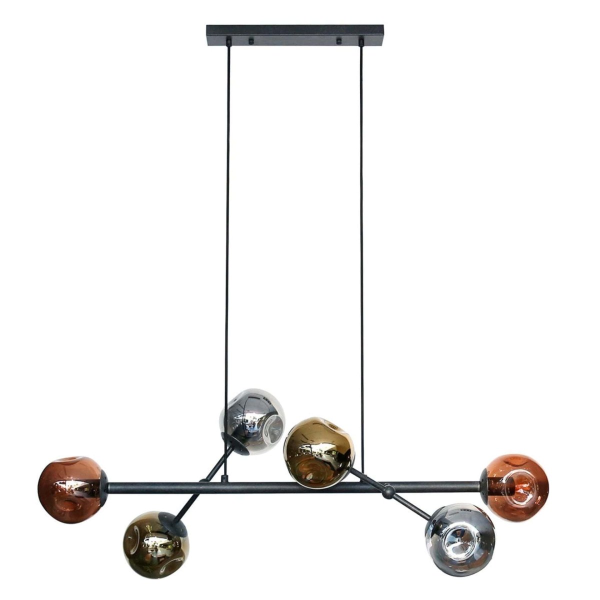 Hängelampe Schwarz 6-flammig Höhenverstellbar bis 150 cm aus Metall und Glas für Esszimmer und Wohnzimmer 3