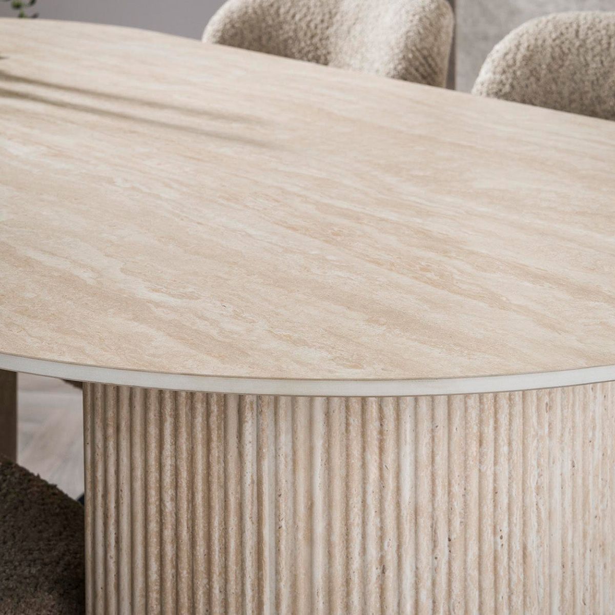 Ausziehbarer Esstisch 180 cm aus Keramik – Travertin-Optik, für 6 Personen, modernes Design, abgerundete Kanten 2