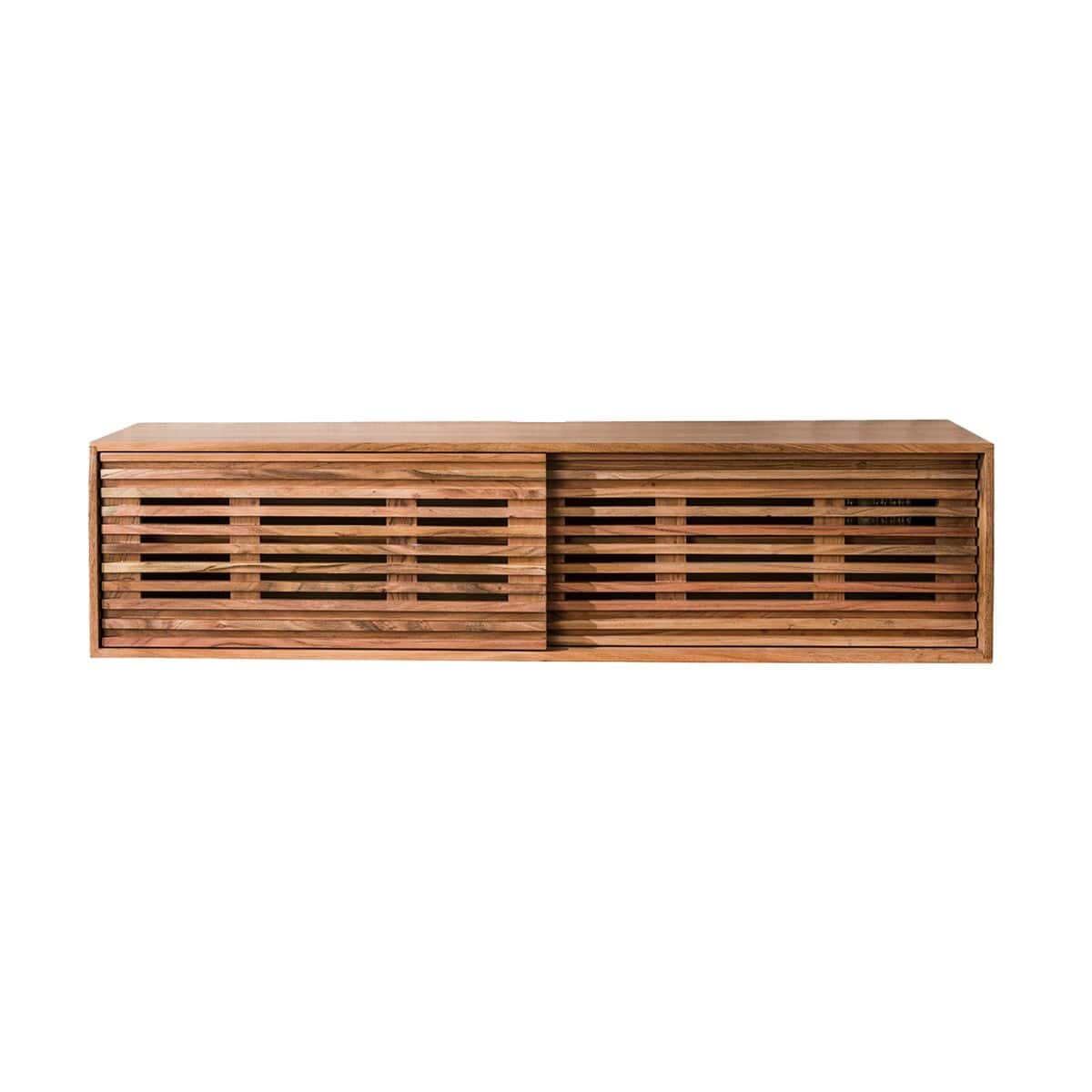 TV Lowboard 150 x 40 x 37 cm aus massivem Akazienholz mit 2 Schiebetüren – Modernes Design, Wandmontage möglich 4