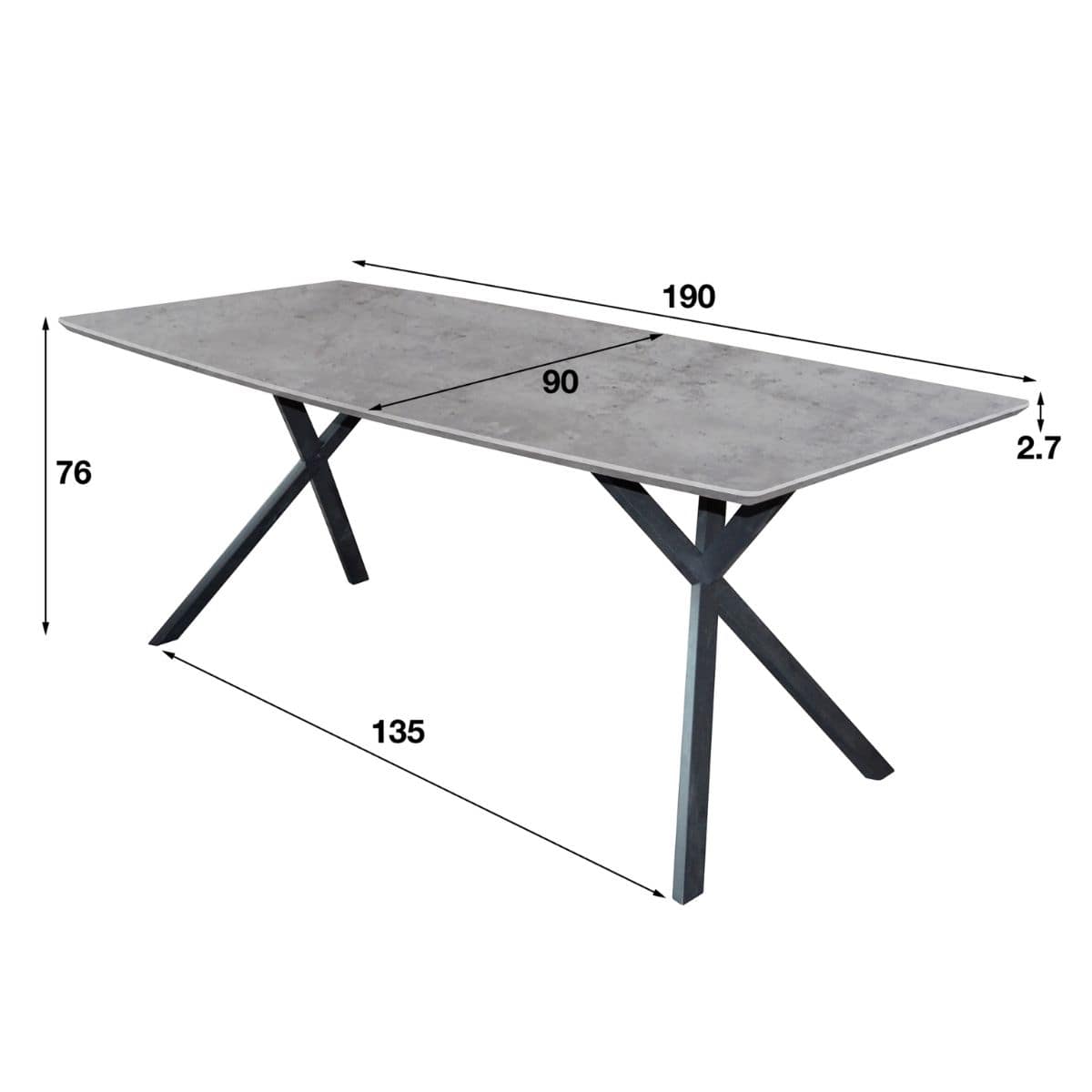 Ovaler Esstisch 190 x 90 cm in Betonoptik – Stabiler Tisch mit Stahlbeinen für industriellen Stil 3