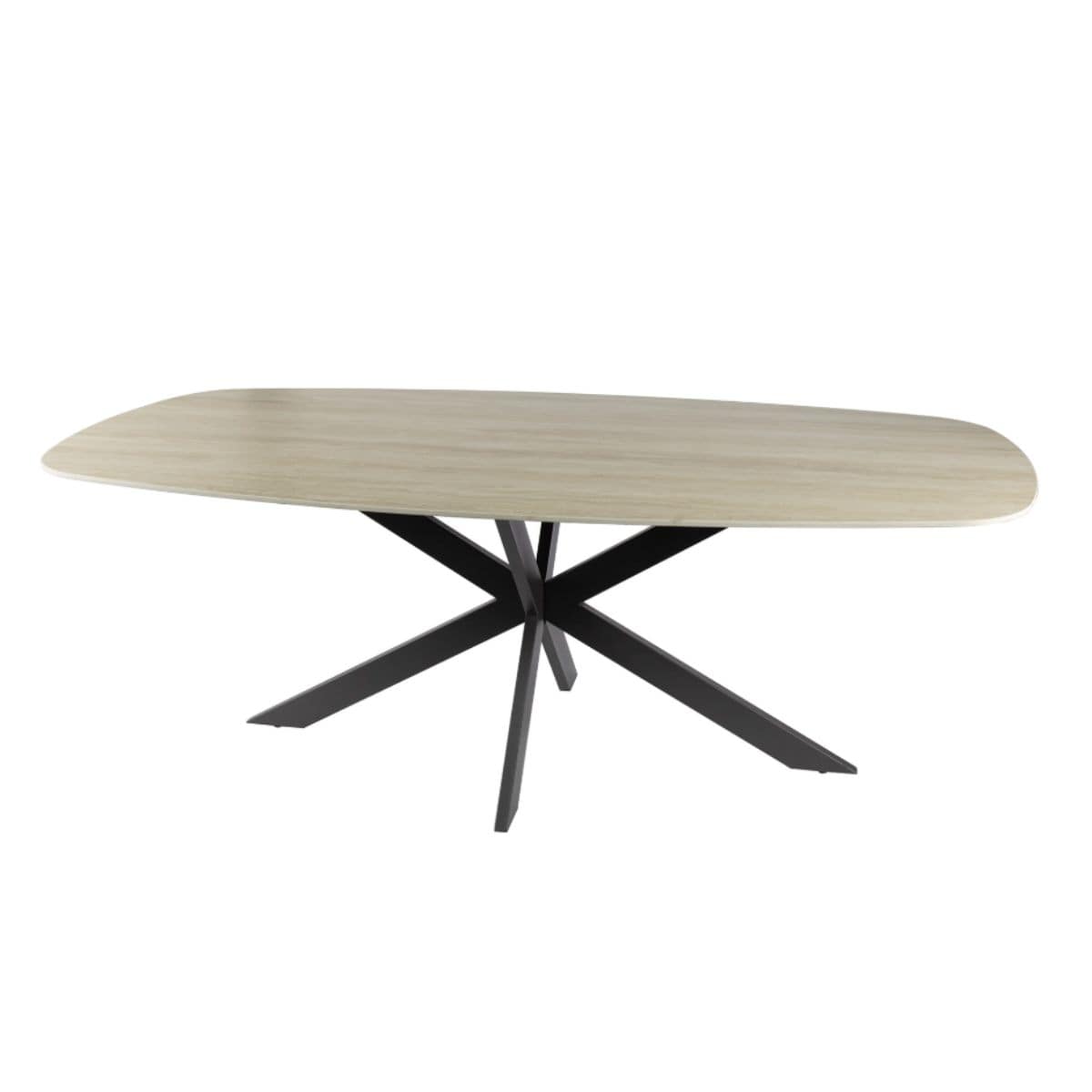 Travertin-Esstisch Romano Oval 215 cm – Keramikplatte & Spidergestell