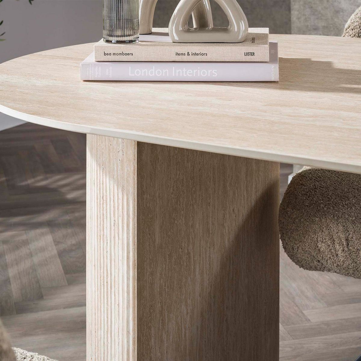Ausziehbarer Esstisch 180 cm aus Keramik – Travertin-Optik, für 6 Personen, modernes Design, abgerundete Kanten 3