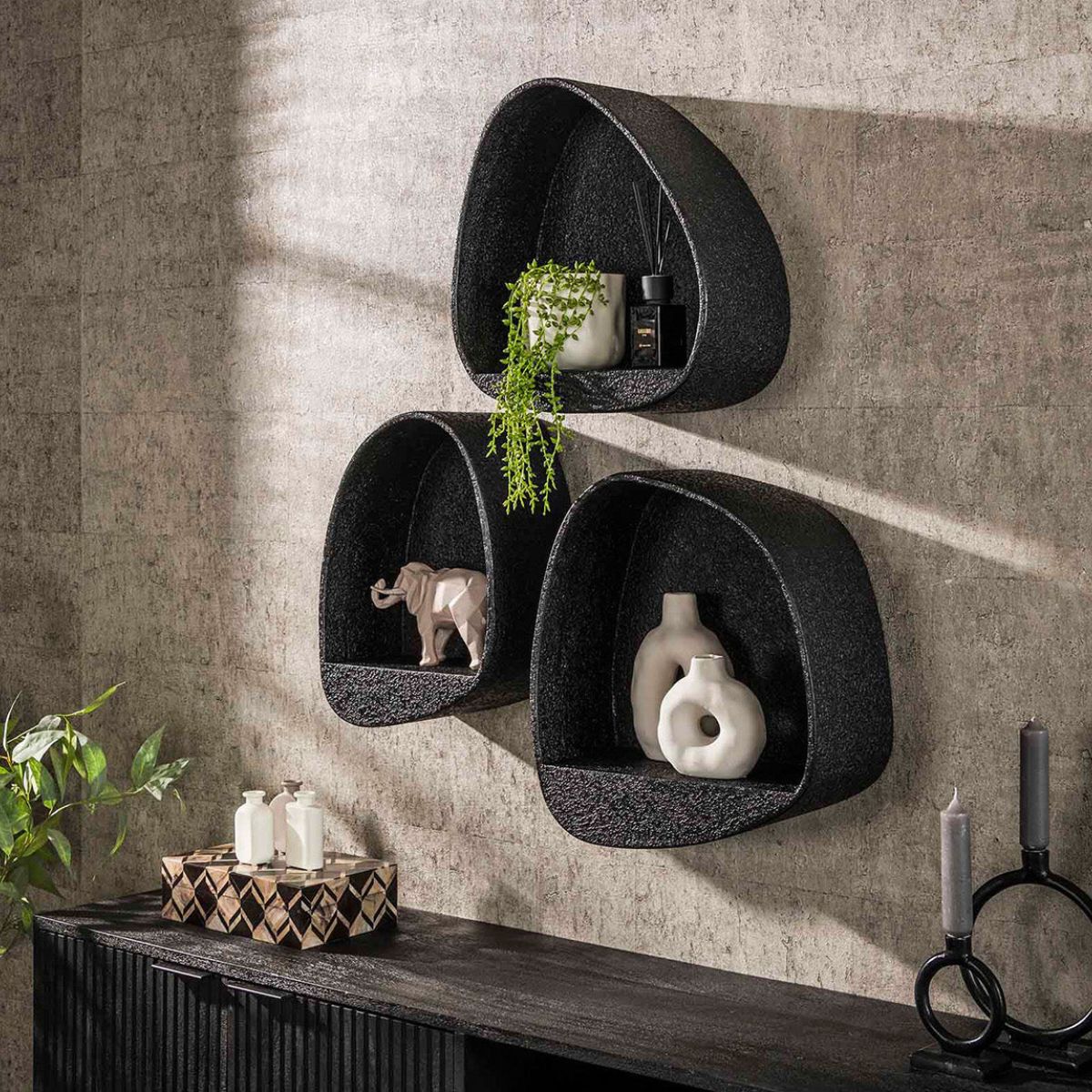 Wandregal aus flüssigem Metall Grau 44 x 21 x 48 cm – Modernes Regal zum Kombinieren für jeden Raum 3