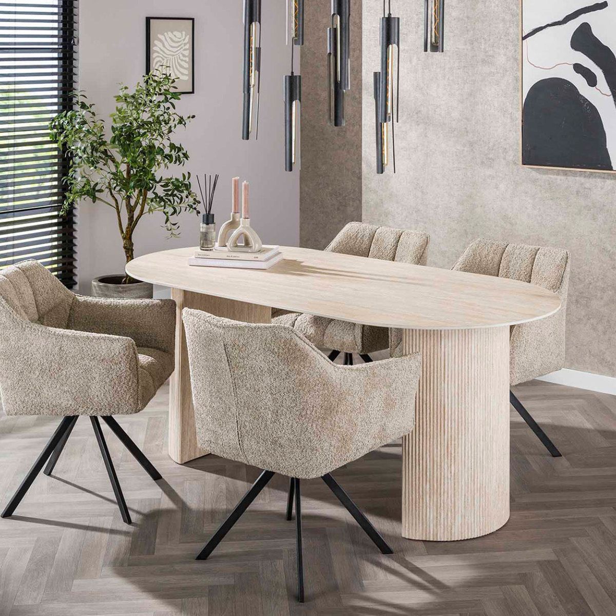 Ausziehbarer Esstisch 180 cm aus Keramik – Travertin-Optik, für 6 Personen, modernes Design, abgerundete Kanten 5