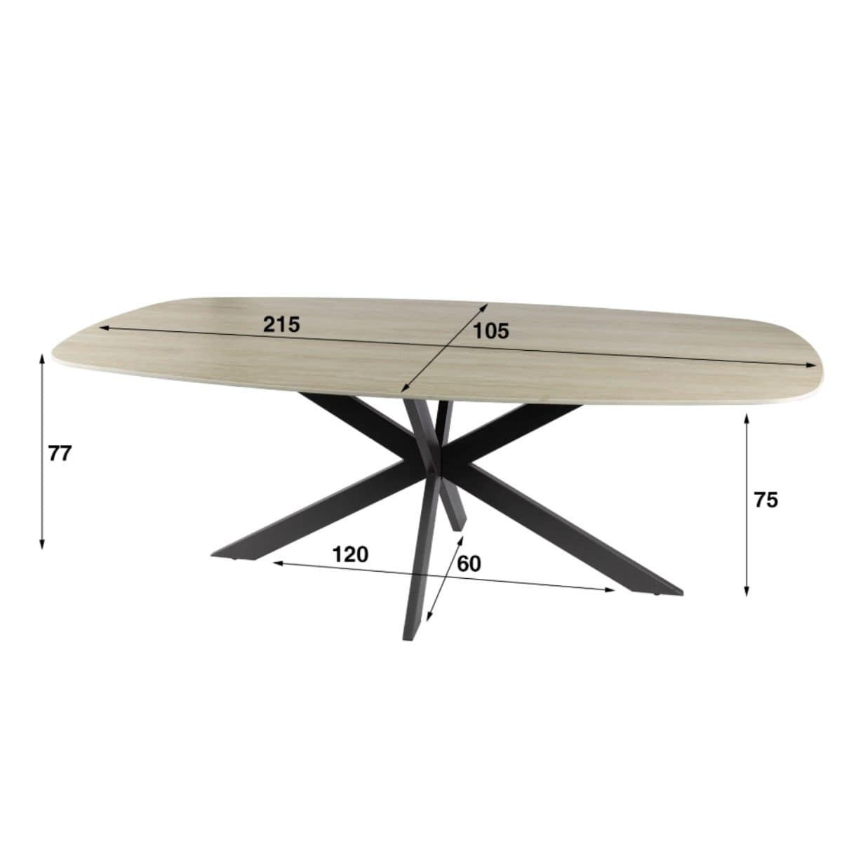 Travertin-Esstisch Romano Oval 215 cm – Keramikplatte & Spidergestell