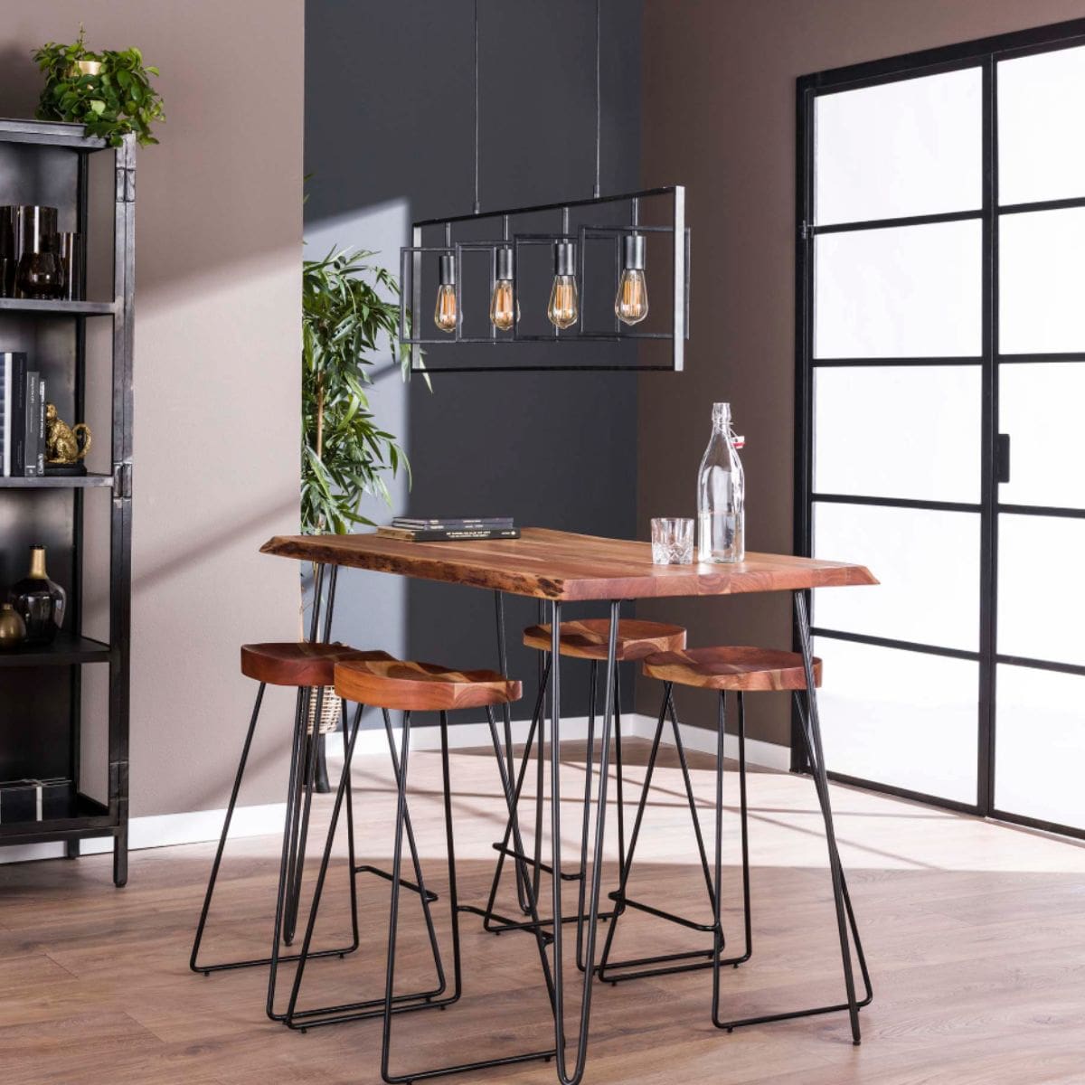 Stehtisch aus Akazienholz mit Metallgestell – Bartisch 130 x 70x92 cm für Küche oder Essbereich, natürlich geformte Tischplatte 6