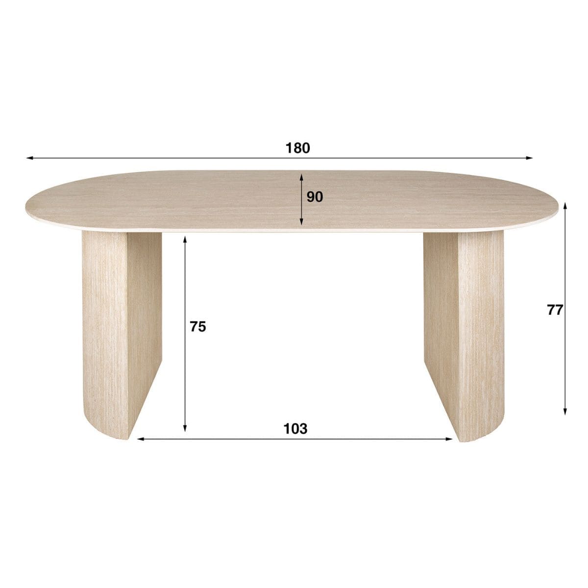 Ausziehbarer Esstisch 180 cm aus Keramik – Travertin-Optik, für 6 Personen, modernes Design, abgerundete Kanten 4