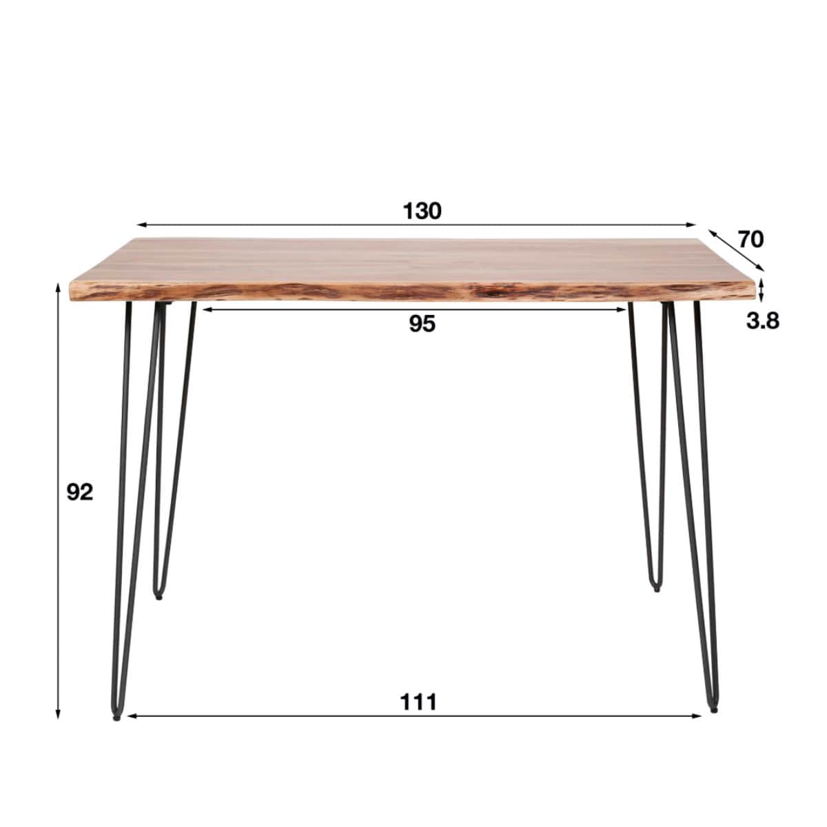 Stehtisch aus Akazienholz mit Metallgestell – Bartisch 130 x 70 cm für Küche oder Essbereich, natürlich geformte Tischplatte 3