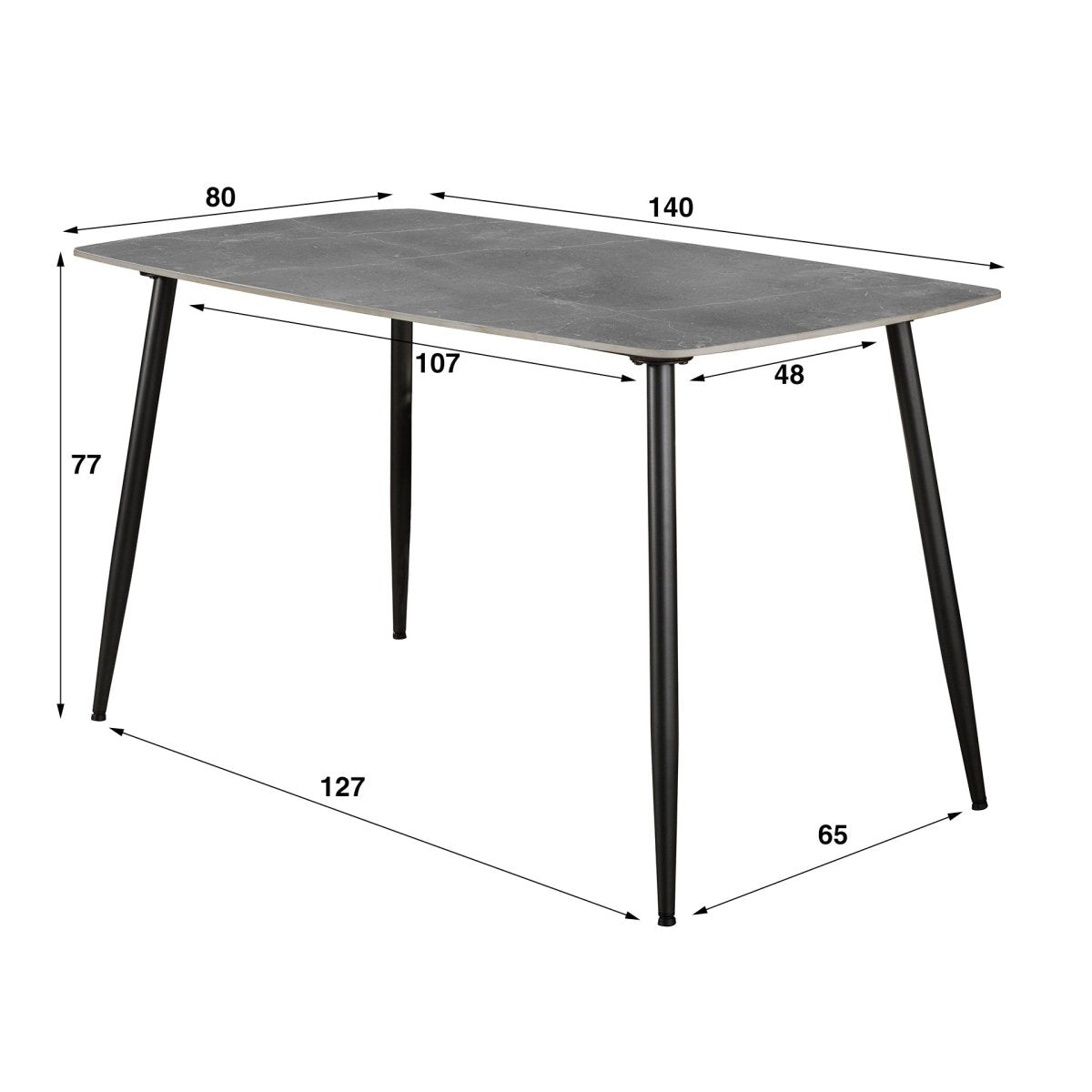 Ausziehbarer Esstisch 140 x 80 cm mit grauer Keramiktischplatte und Metallgestell – Ideal für kleinere Räume 4