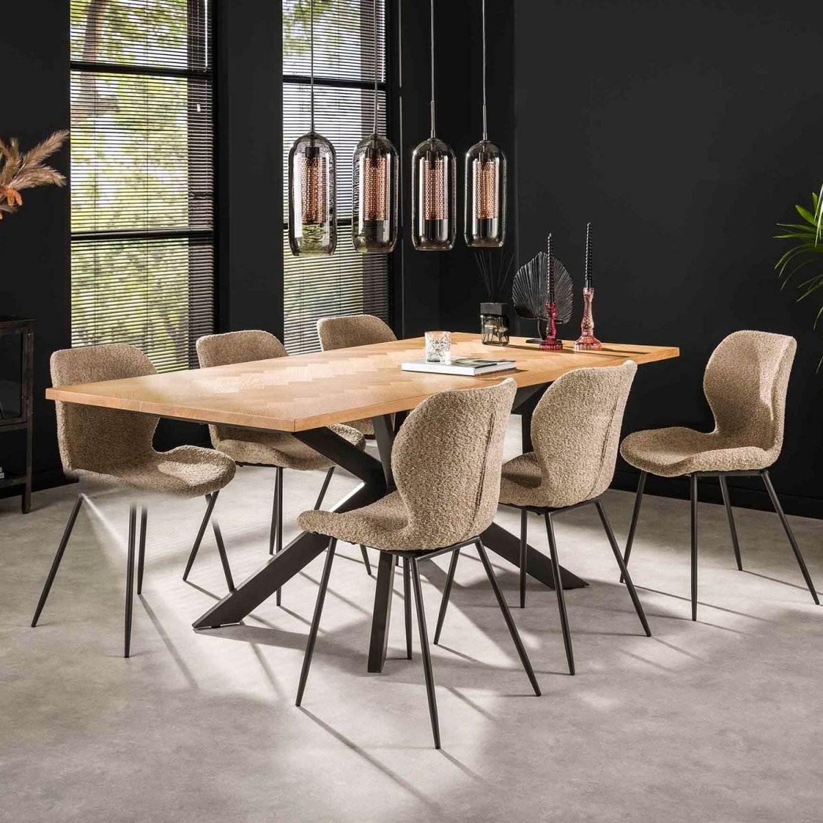 Ausziehbarer Esstisch 200 cm mit Fischgrätenfurnier – Metallgestell für 4-6 Personen, Modernes Design, 200 x 100 x 77 cm 1