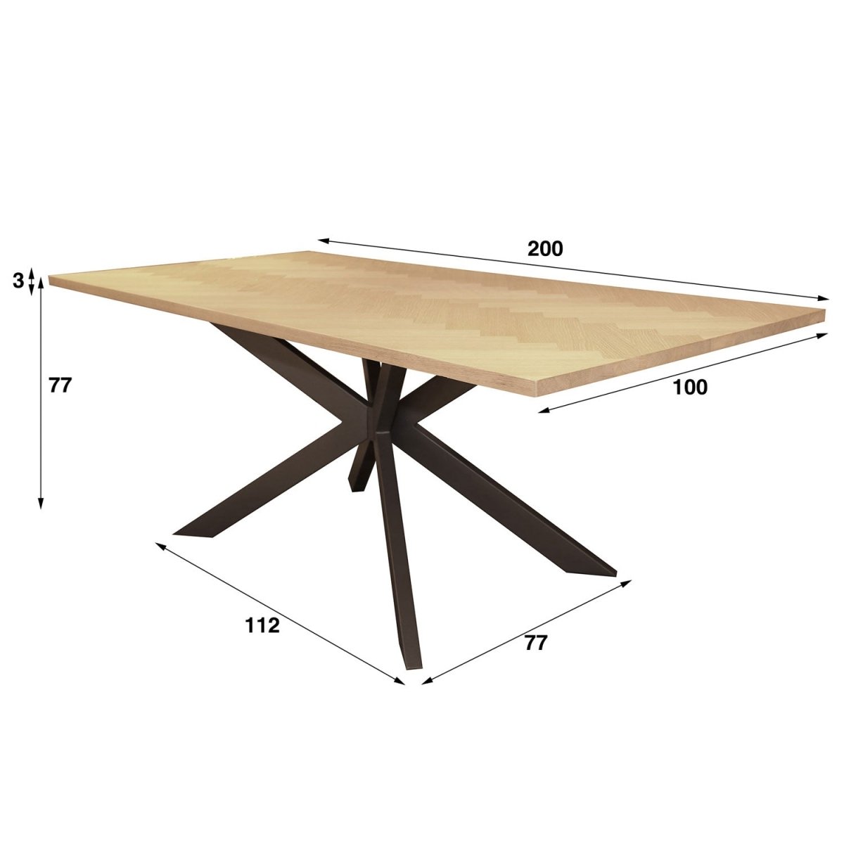 Ausziehbarer Esstisch 200 cm mit Fischgrätenfurnier – Metallgestell für 4-6 Personen, Modernes Design, 200 x 100 x 77 cm 6