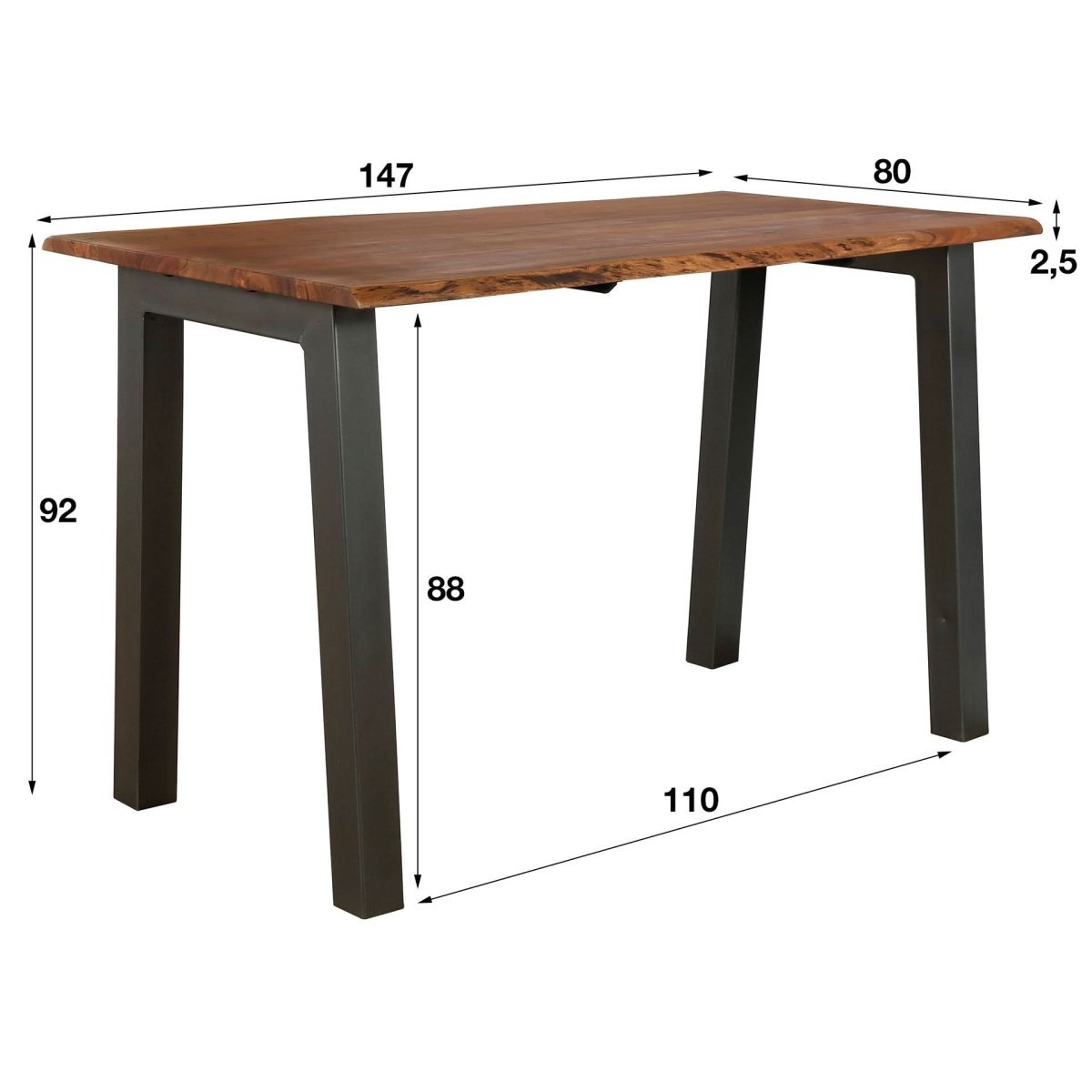 Bartisch 147 x 80 cm aus Akazienholz mit pulverbeschichtetem Stahlgestell – Massiv und Modern für Gesellige Runden 4
