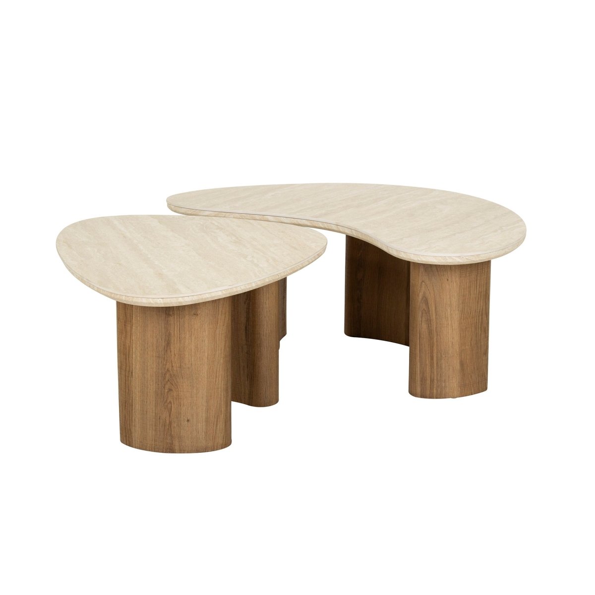 Couchtisch Set 2er aus Holz mit Keramikplatte Travertinoptik 88 x 44 x 36 cm – Organisch geformt, vielseitig einsetzbar 3