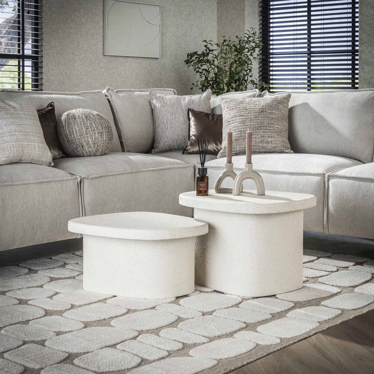Couchtisch Set 2er aus Marmorverbundstoff – 57 x 44 x 40 cm, Flexibles Design für modernes Wohnen 5