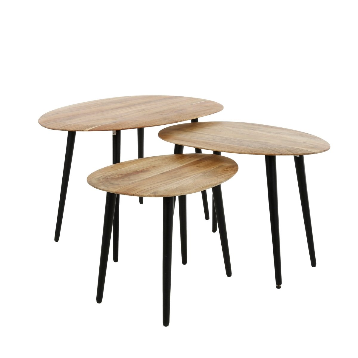Couchtisch Set 3er aus Massivem Akazienholz – Natur, Größte Tisch 90 x 55 cm, Stabile Metallbeine 4