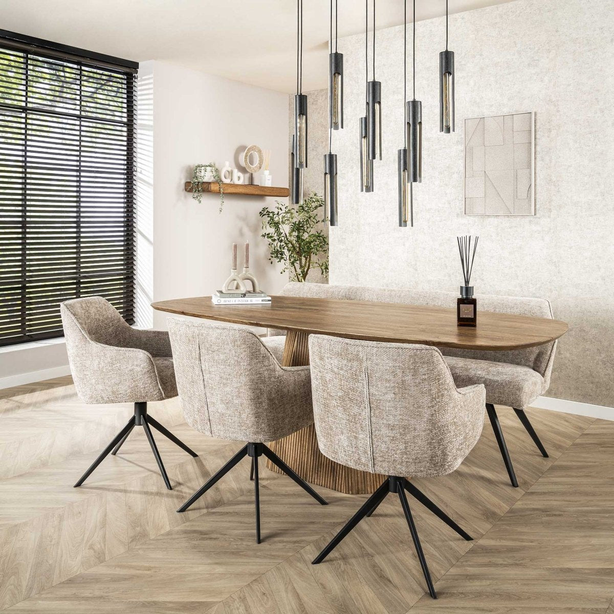 Esstisch 215 x 105 cm aus Mangoholz mit Wellenmuster – für 6–8 Personen, sandfarbene matte Oberfläche 3