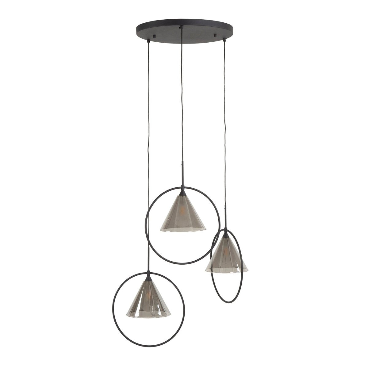 Hängelampe 3-flammig mit verstellbaren Rauchglasschirmen – Höhe bis 180 cm, Metallringe für modernes Wohndesign 2