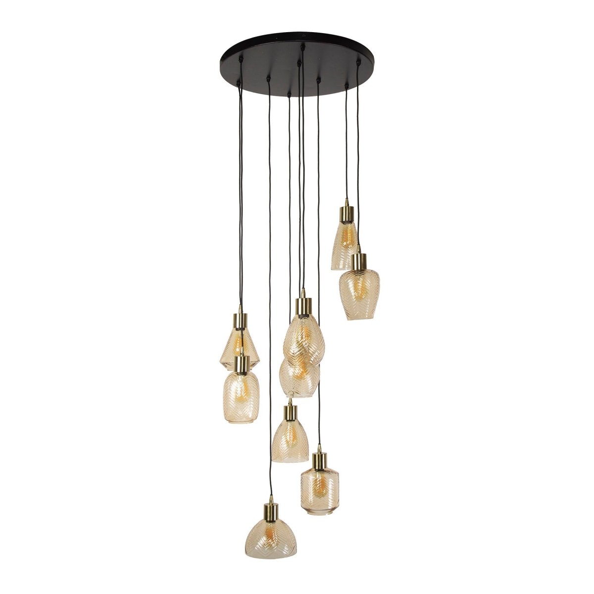 Hängelampe 9 V-Design Schirme aus Bernsteinglas – Höhenverstellbar bis 180 cm, Modern für Esstisch 3