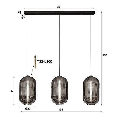 Hängelampe Schwarz mit 3 höhenverstellbaren Glasschirmen Ø22 cm – Pendelleuchte für Wohn- und Esszimmer 3