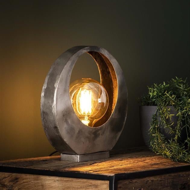 Industrielle Tischlampe MIA aus Metall mit Rundschirm – Offene Lichtquelle für Wohnzimmer, Schlafzimmer und Küche, ideale LED-Tischleuchte 0