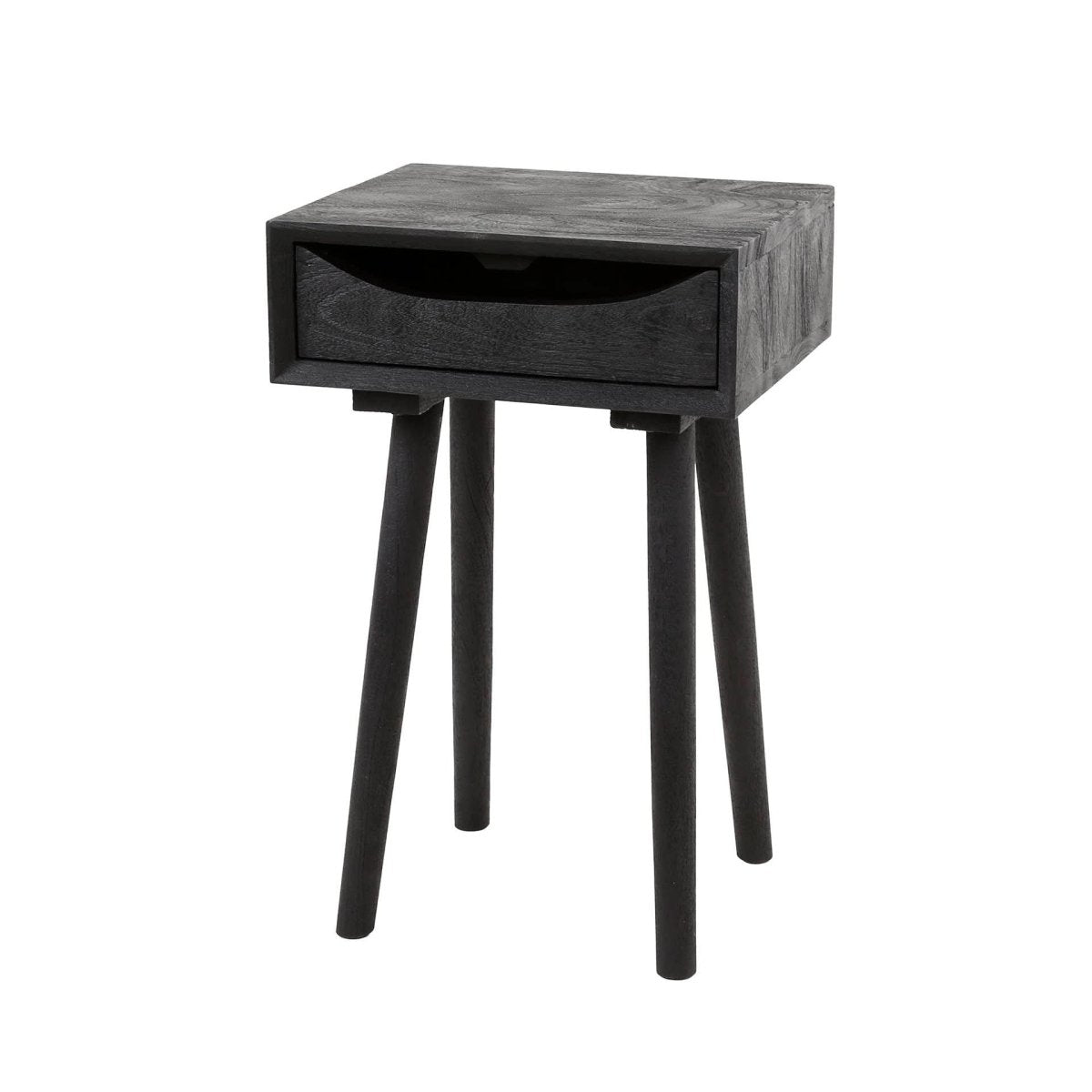 Nachttisch Schwarz 35 x 35 x 55 cm aus Massivem Akazienholz mit Schublade – Praktische Stauraumlösung für Schlafzimmer 3