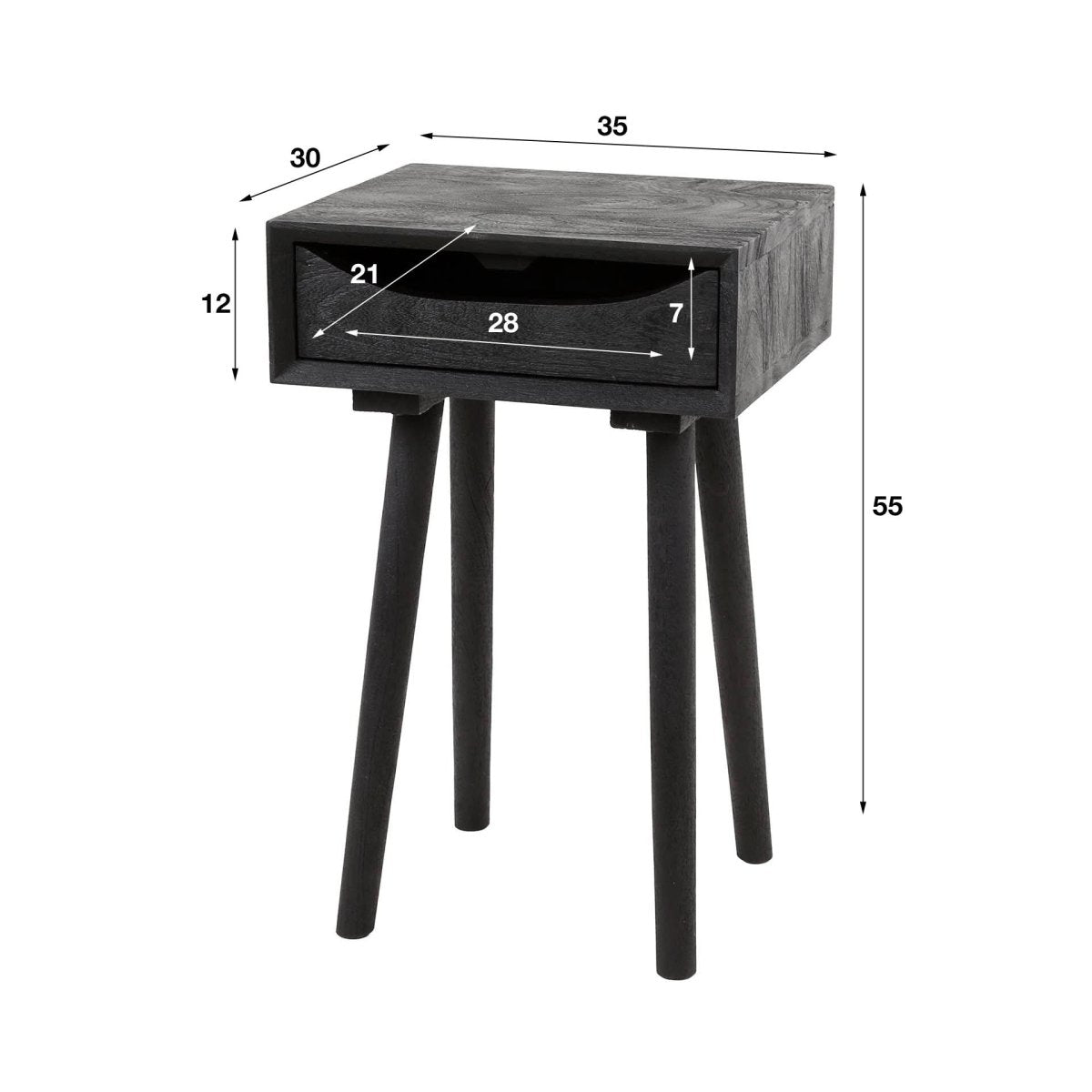 Nachttisch Schwarz 35 x 35 x 55 cm aus Massivem Akazienholz mit Schublade – Praktische Stauraumlösung für Schlafzimmer 4