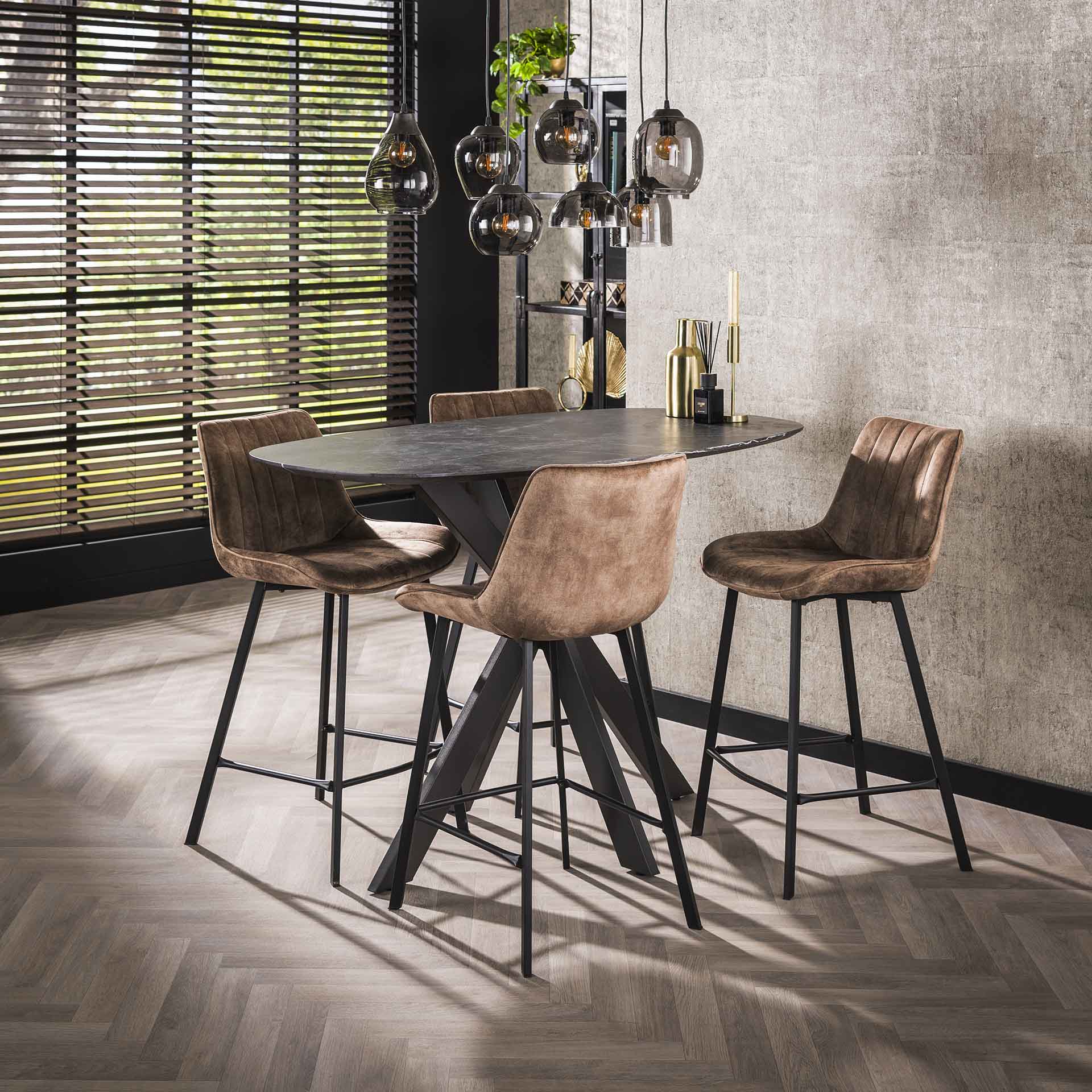 Ovaler Bartisch 140 x 80 cm in Keramikoptik – Ideal für Barhocker 65 cm mit Spinnenbeinen 3