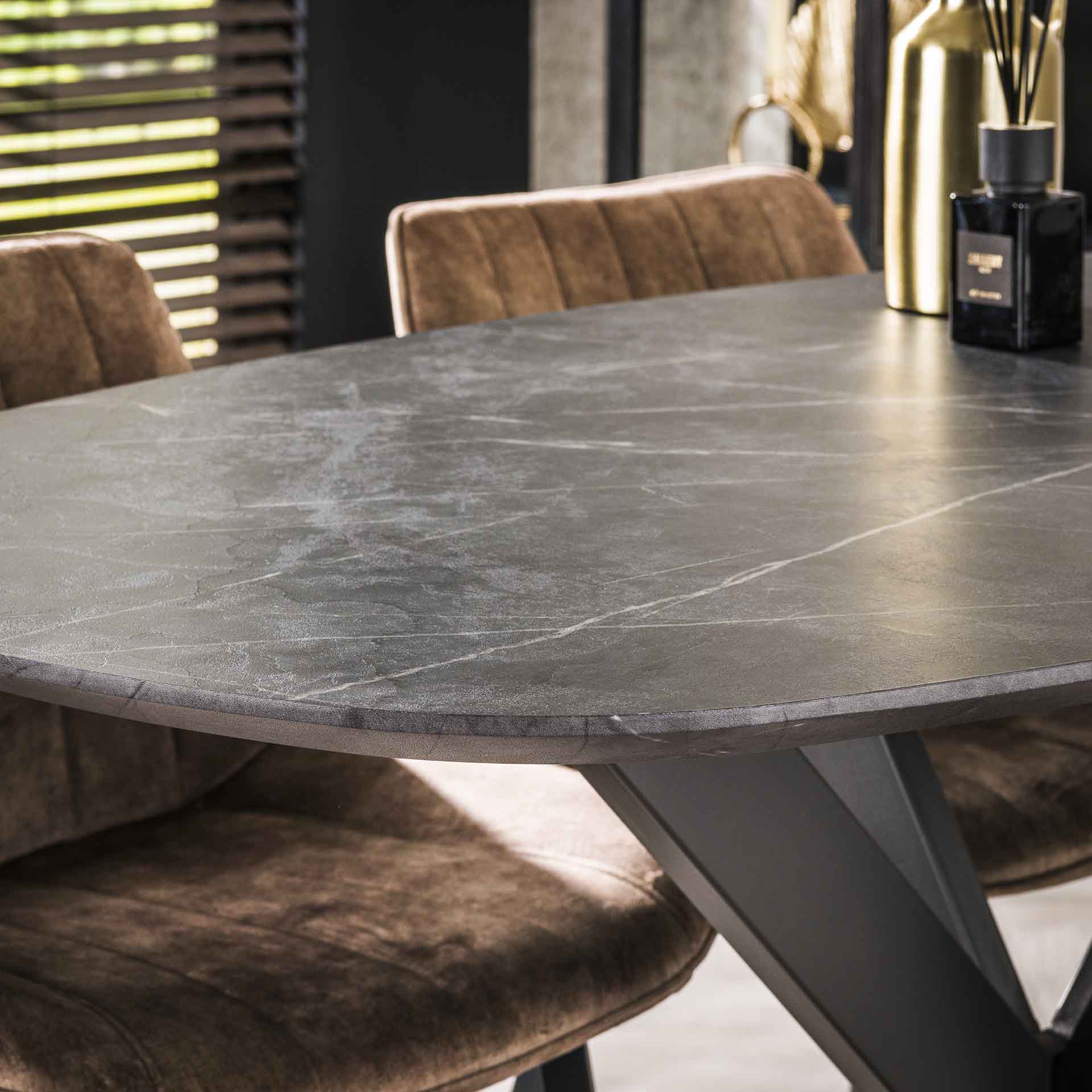 Ovaler Bartisch 140 x 80 cm in Keramikoptik – Ideal für Barhocker 65 cm mit Spinnenbeinen 5