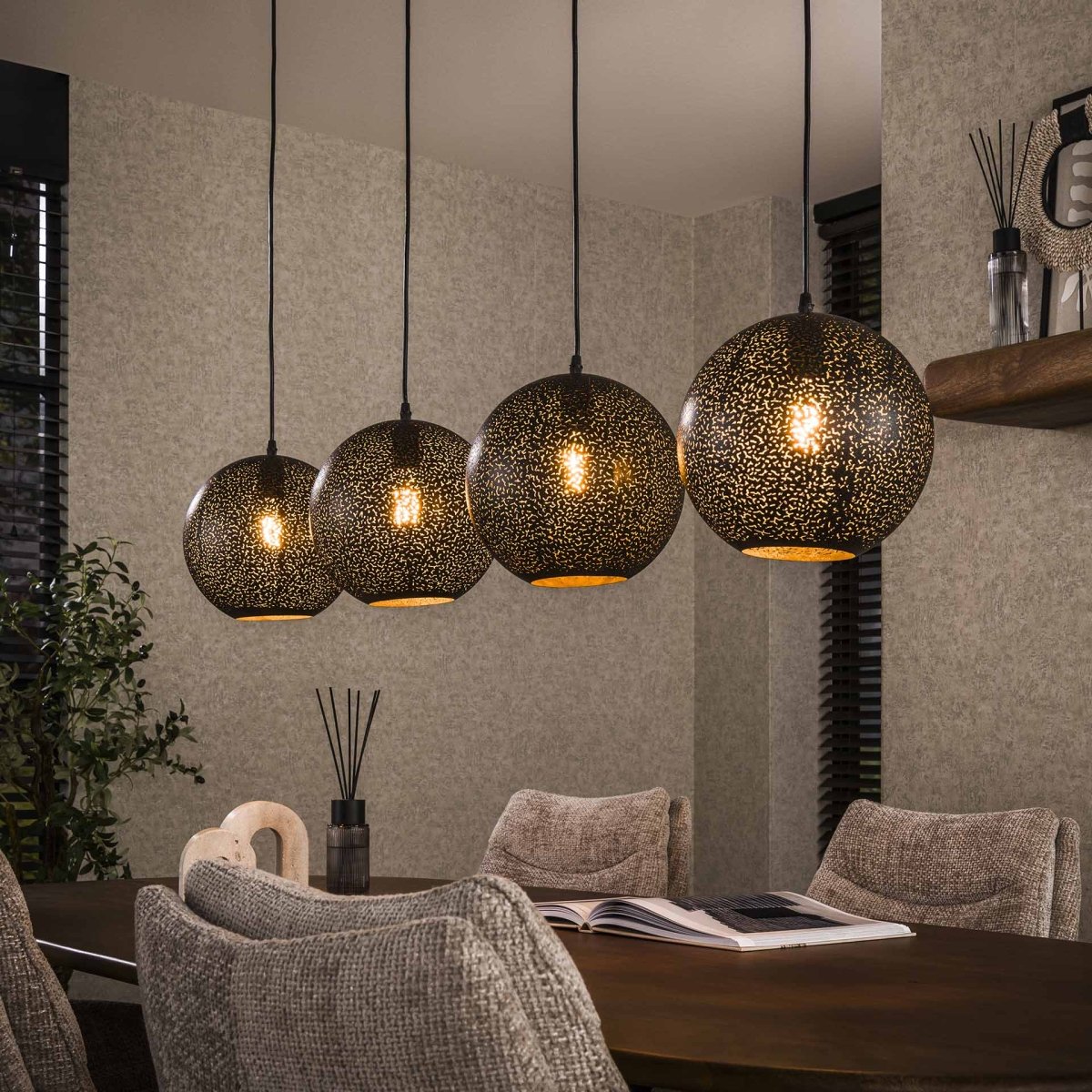 Pendelleuchte Schwarz 4-flammig Ø25 cm Höhenverstellbar bis 150 cm – Moderne Hängelampe aus Metall für stilvolle Beleuchtung 0