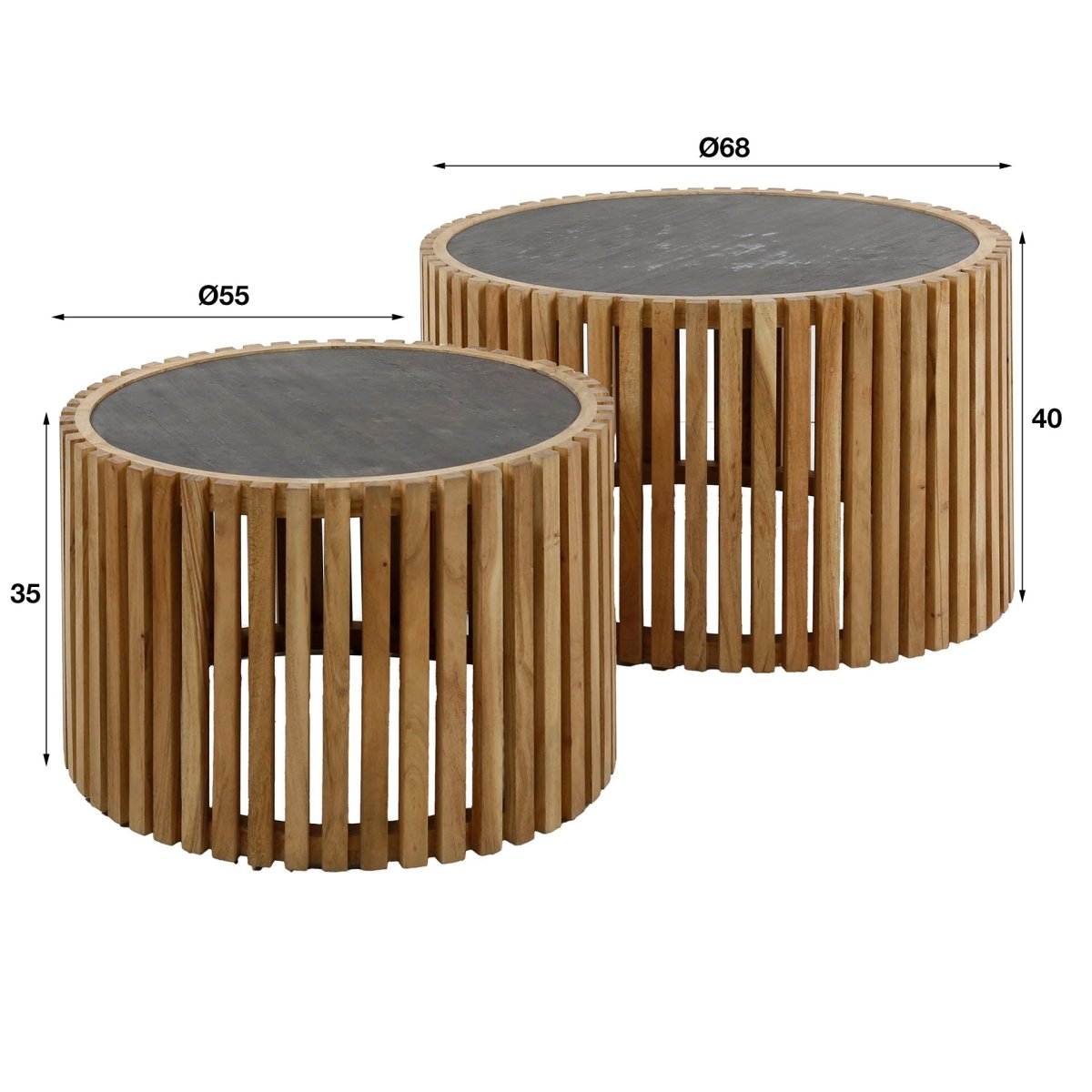 Runder Couchtisch aus Schiefer und Akazienholz – Set mit 68 cm und 55 cm Durchmesser für Wohnzimmer 3