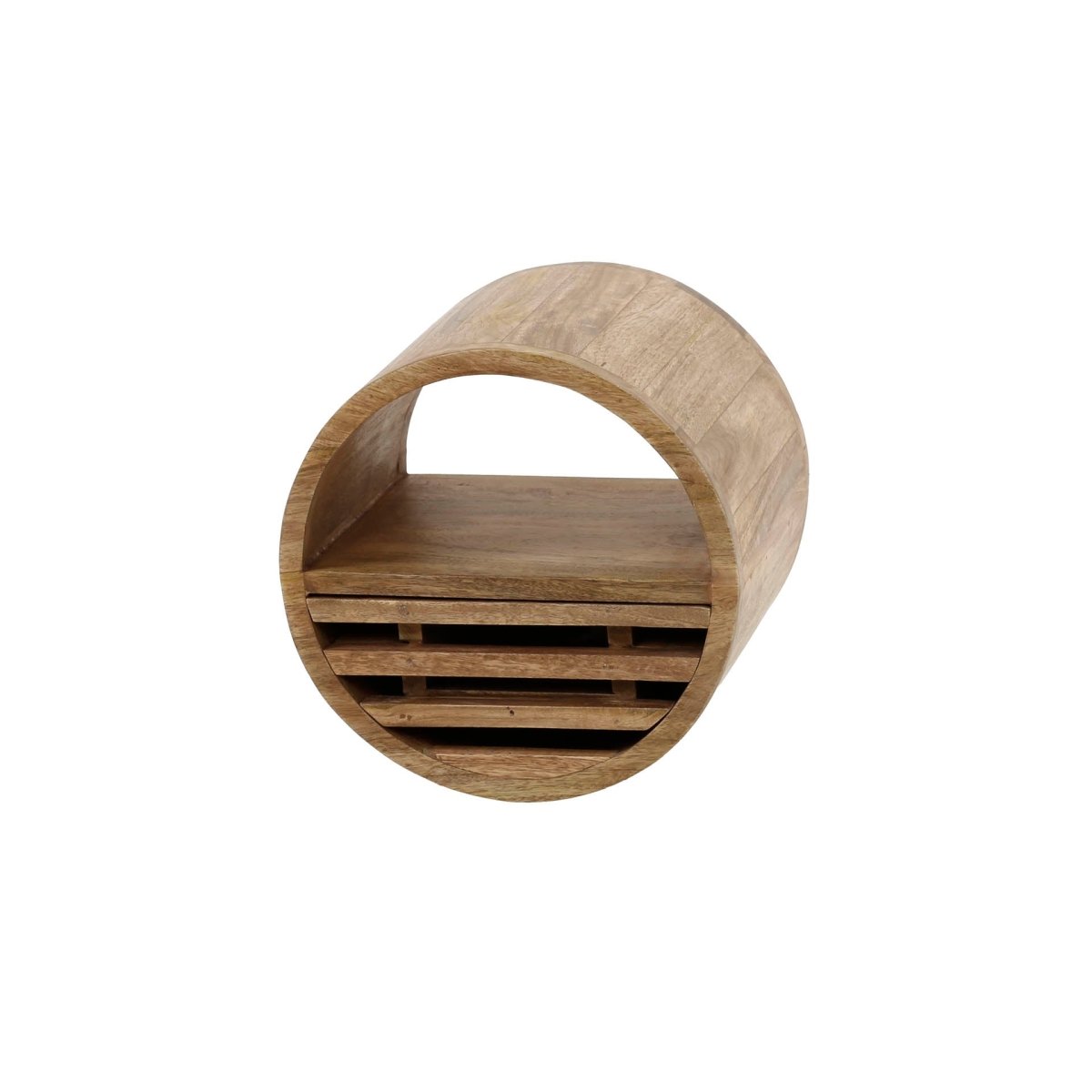 Rundes Wandregal aus Mangoholz mit Schublade in Sandfarbe Ø30-50 cm – Flexibles Wandregal für kreative Gestaltung 6