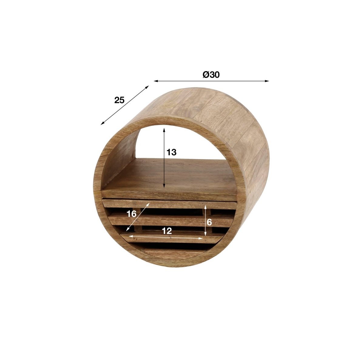 Rundes Wandregal aus Mangoholz mit Schublade in Sandfarbe Ø30-50 cm – Flexibles Wandregal für kreative Gestaltung 7