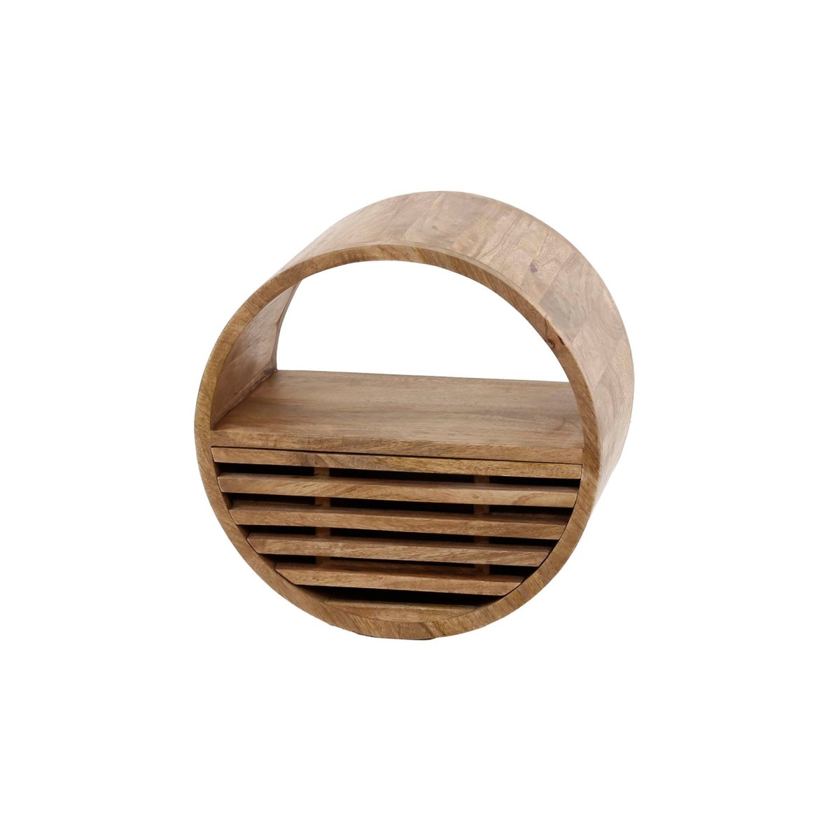 Rundes Wandregal aus Mangoholz mit Schublade in Sandfarbe Ø30-50 cm – Flexibles Wandregal für kreative Gestaltung 8