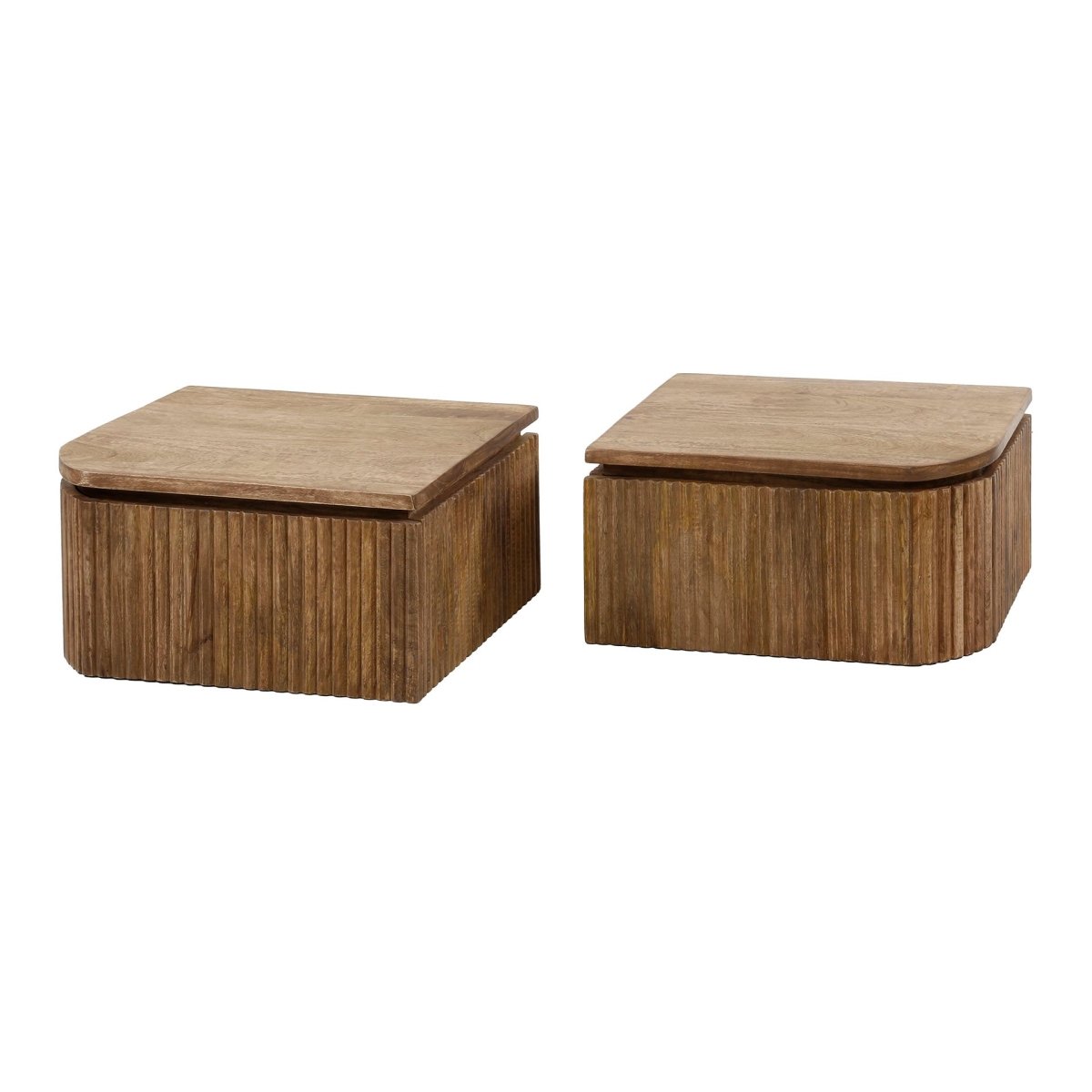 Schwebender Nachttisch Set 2er aus Mangoholz 40 x 35 x 20 cm – Modernes Wellendesign für platzsparende Lösungen 3