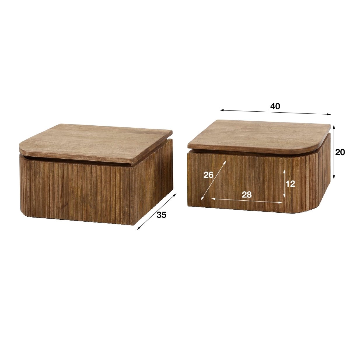 Schwebender Nachttisch Set 2er aus Mangoholz 40 x 35 x 20 cm – Modernes Wellendesign für platzsparende Lösungen 4