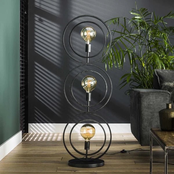 Stehlampe 1,24 m Schwarz mit Drehbaren Lichtkreisen – Moderne Stehleuchte aus Metall für Wohnzimmer und Büros 3