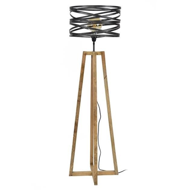 Stehlampe Holz mit Metallhaube – Industrielle Stehleuchte in Schiefergrau für Wohnzimmer 2
