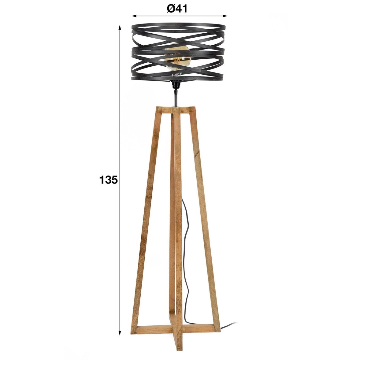 Stehlampe Holz mit Metallhaube – Industrielle Stehleuchte in Schiefergrau für Wohnzimmer 3