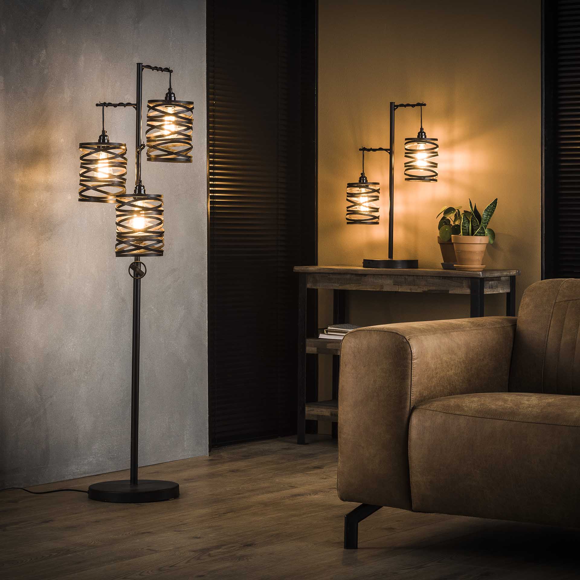 Stehlampe Industrie-Stil 3 Lichtquellen Schiefergrau Metall für Wohnzimmer und Büro 2