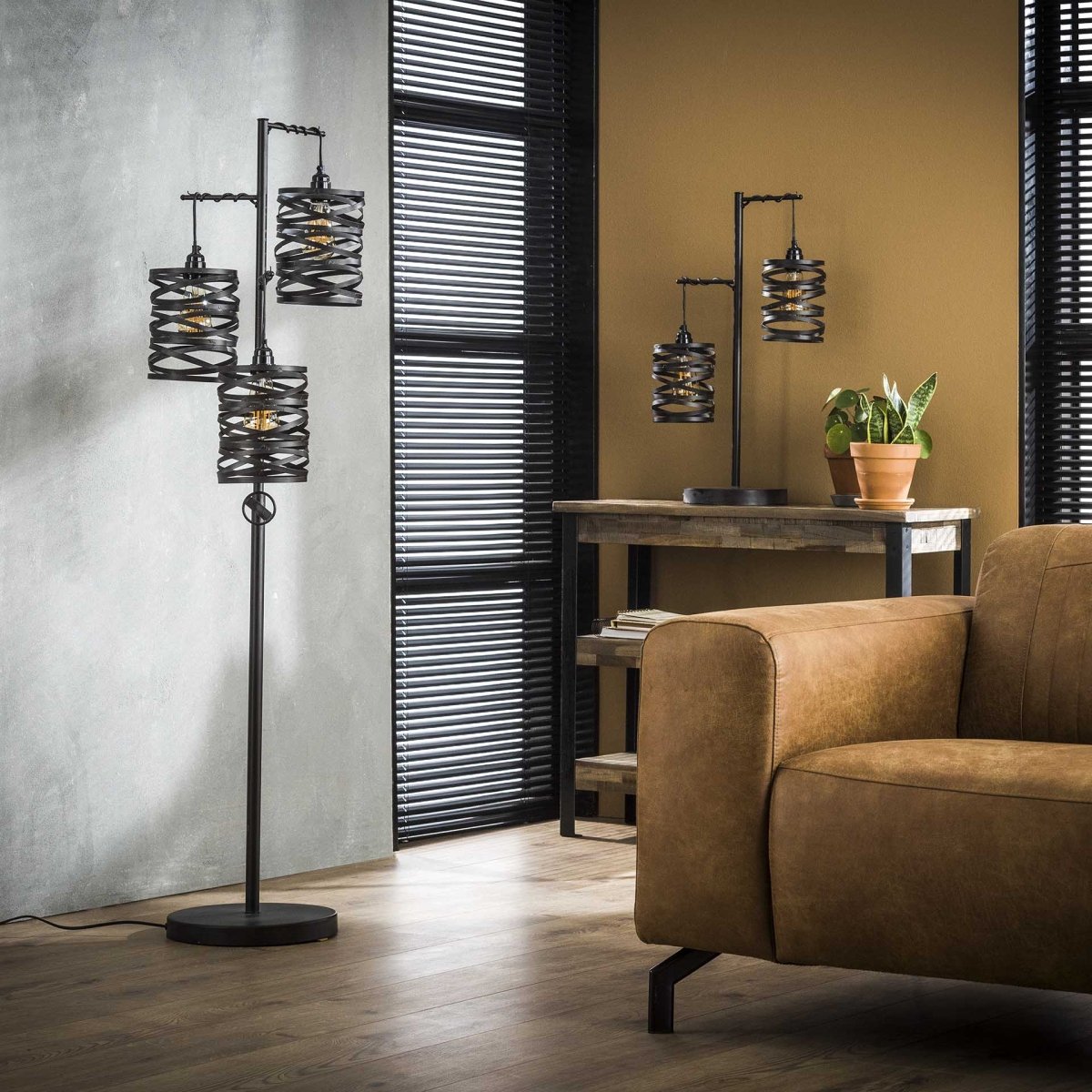 Stehlampe Industrie-Stil 3 Lichtquellen Schiefergrau Metall für Wohnzimmer und Büro 3