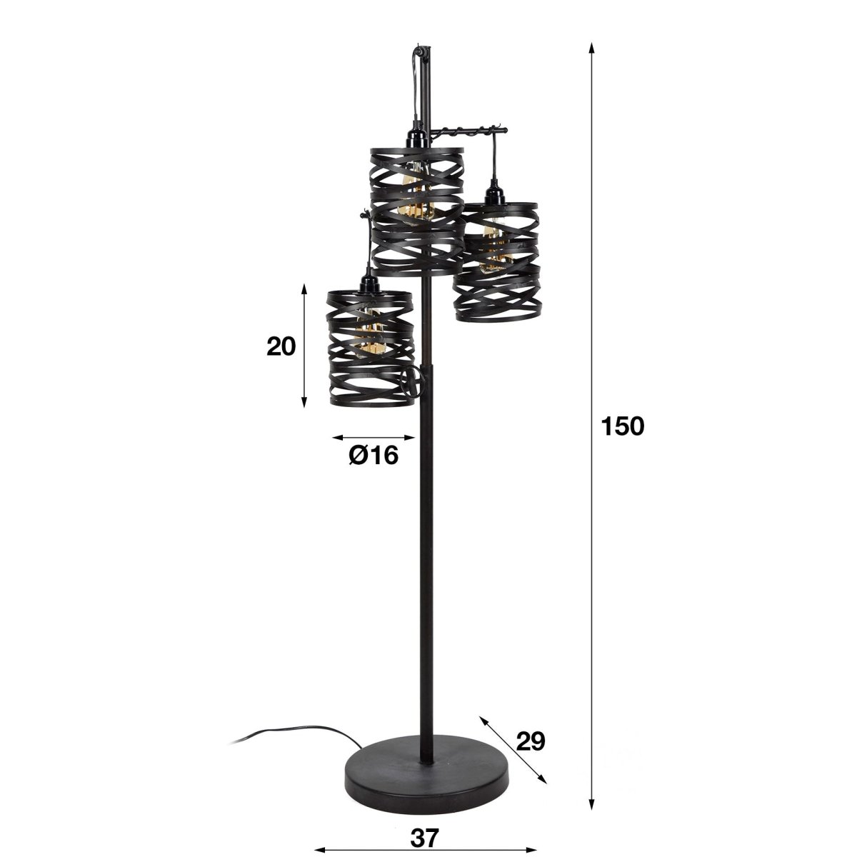 Stehlampe Industrie-Stil 3 Lichtquellen Schiefergrau Metall für Wohnzimmer und Büro 5
