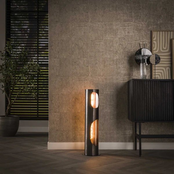 Stehlampe Schwarz 0,71 m aus Metall – Organische Zylinderform, E27 Fassung für LED, Moderne Stehleuchte für Wohnzimmer 0