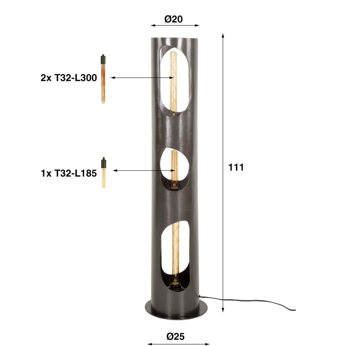 Stehleuchte 111 cm mit 3 Lichtquellen aus Metall – Minimalistische Lampe mit organischen Formen, Durchmesser 25 cm 9