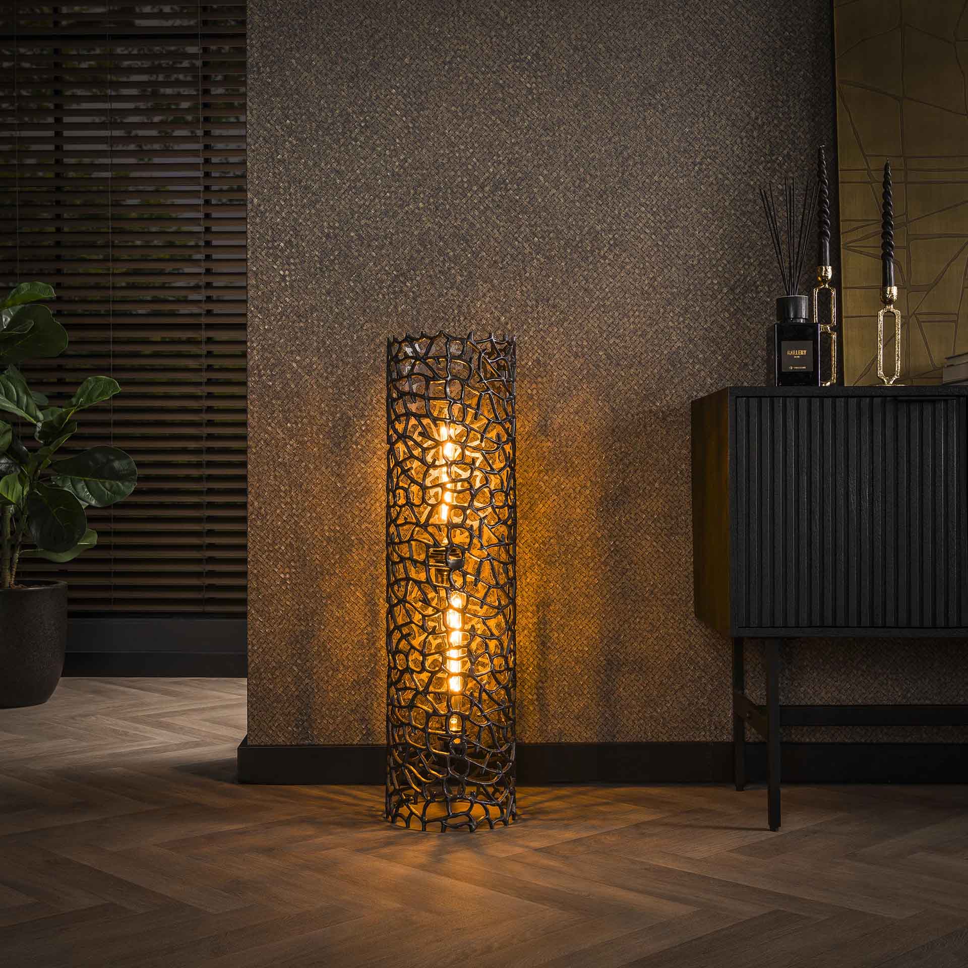 Stehleuchte 122 cm aus Metall Ø25 cm – Moderne Bodenlampe für Wohnzimmer und Schlafzimmer, mit Gewebtem Muster 0