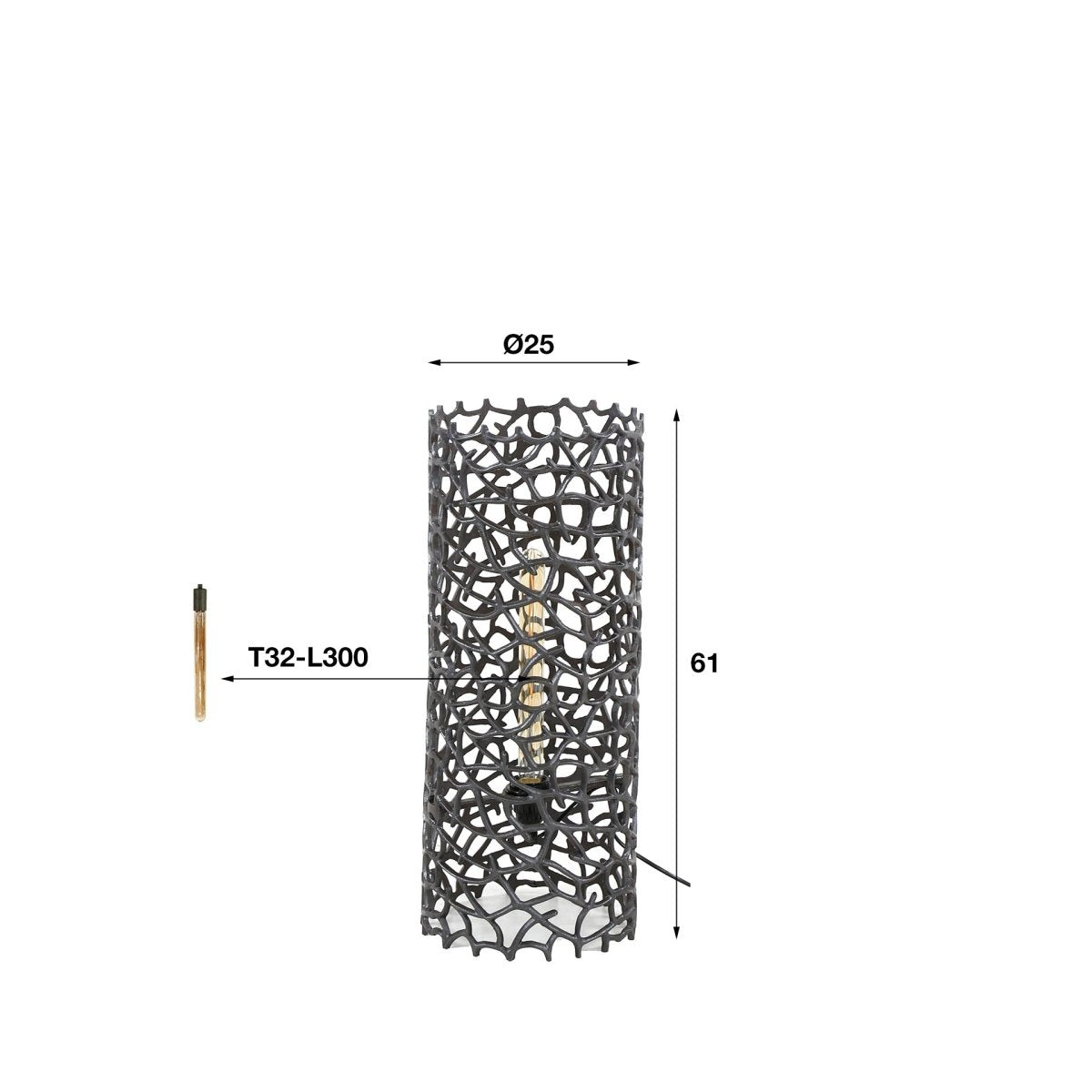 Stehleuchte Schwarz 61 cm mit Metallzylinder Ø25 cm – Modernes Design für stimmungsvolles Licht 6