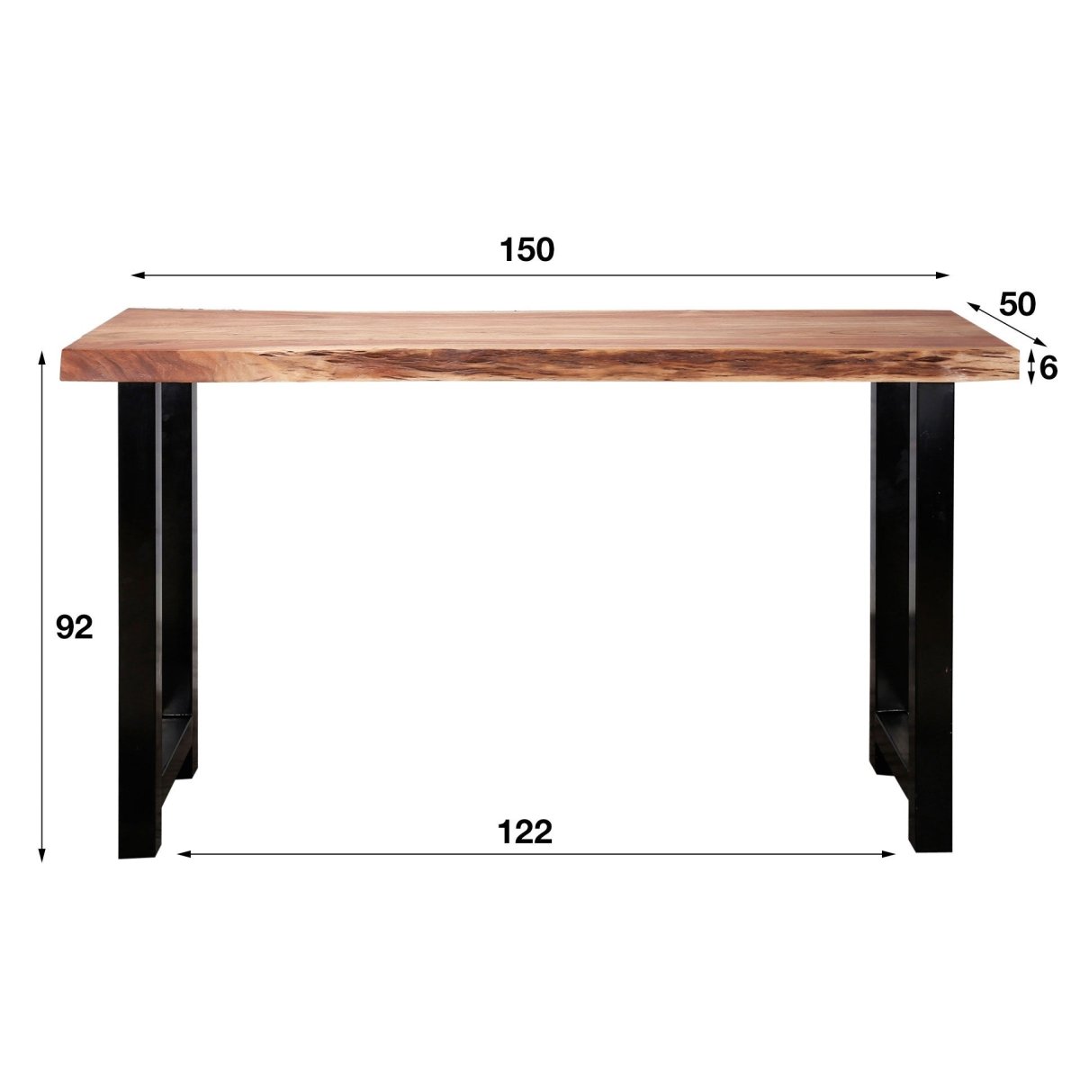 Stehtisch 150 cm aus Akazienholz mit Metallgestell – Robuster Hochtisch für Barhocker, Höhe 92 cm 3
